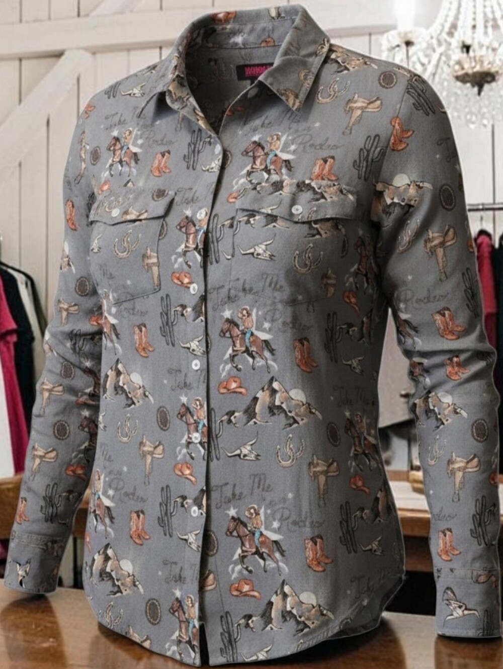 Women's Western-Print Button-Up Shirt